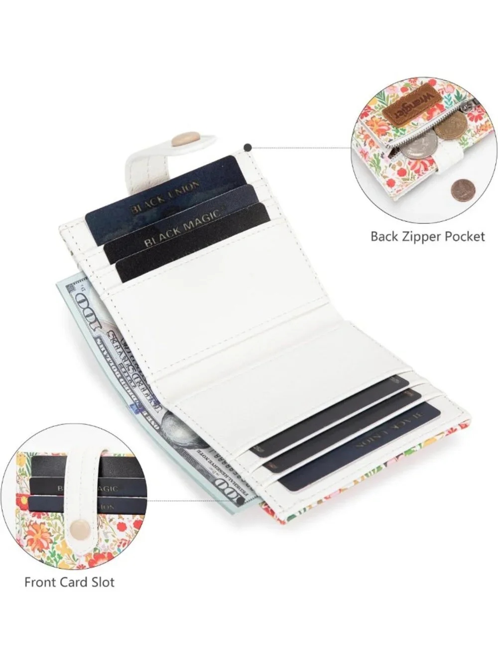 Floral Bifold Wallet for Women | RFID-Blocking, Zipper Coin Pocket, Small Size